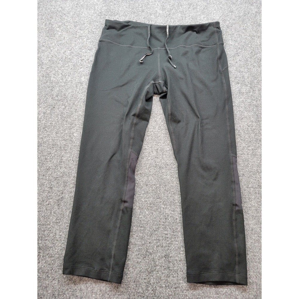 Nike Dri-FIT Women Black Running Leggings Cropped Drawstring Zip Pocket Large